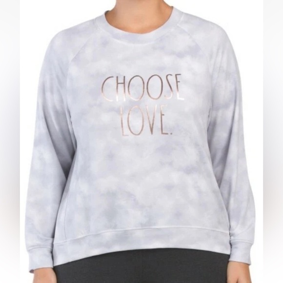 Rae Dunn Tops - Rae Dunn Women's Plus Choose Love French Terry Sweatshirt Grey Medium